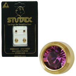 Birthstone Studs - Reg Bezel Gold - February / Amethyst